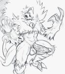  absurd_res angel anthro avian balls bodily_fluids claws cum darkluxia feral fur genital_fluids genitals glans hi_res humanoid komokuu leaking_cum male male/male monochrome muscular muscular_male penis solo vein veiny_penis 