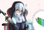  1girl absurdres blush chair cherry_blossoms death5034 dog duel_monster fish gaming_chair ghost ghost_sister_&amp;_spooky_dogwood giggling grey_hair headphones highres looking_at_another meme microphone moray_eel moray_of_greed niki_(streamer) nun parody sitting tears transparent trembling wavy_mouth white_background yellow_eyes yu-gi-oh! 