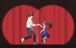  1boy 1girl black_hair blue_dress brown_hair dancing dress height_difference highres jujutsu_kaisen kekkai_sensen okkotsu_yuuta orimoto_rika s_o_i sugar_song_and_bitter_step white_footwear 