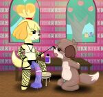  animal_crossing anthro bdsm bodily_fluids bondage_gear bondage_harness chastity_cage chastity_device di-fl digby_(animal_crossing) dildo dominant dominant_female female hands_behind_back hands_tied_behind_back hi_res huge_dildo incest_(lore) isabelle_(animal_crossing) male male/female nintendo sex_toy strapon submissive submissive_male sweat video_games 