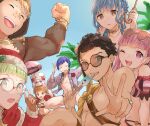  4boys 4girls :d bikini blonde_hair blue_hair blue_swimsuit braid breasts brown_eyes christmas claude_von_riegan closed_eyes eating fire_emblem fire_emblem:_three_houses fire_emblem_heroes flower food glasses green_eyes green_hair hat highres hilda_valentine_goneril holding holding_food holding_ice_cream ice_cream_bar ignatz_victor large_breasts leonie_pinelli long_hair long_sleeves looking_at_viewer lorenz_hellman_gloucester lysithea_von_ordelia male_swimwear marianne_von_edmund multiple_boys multiple_girls official_alternate_costume open_mouth orange_bikini orange_swimsuit parasol parted_lips pink_bikini pink_eyes pink_hair pink_swimsuit pink_umbrella popsicle purple_hair raphael_kirsten rose sanoyo_fe santa_costume santa_hat short_hair shoulder_belt smile swim_briefs swimsuit topless_male twintails umbrella white_hair 