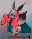  absurd_res ambiguous_gender bottomless bunihud butt clothed clothing eevee feral fur grey_body grey_fur hi_res hoodie looking_back nintendo nintendo_switch open_mouth pok&eacute;mon pok&eacute;mon_(species) solo standing topwear video_games wide_hips 