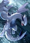  black_eyes commentary_request fangs foam highres horns looking_down lugia no_humans open_mouth pokemon pokemon_(creature) solo tesshii_(riza4828) tongue 