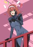  black_bodysuit blush bodysuit breasts covered_navel cowlick eyebrows_visible_through_hair fortified_suit green_eyes highres kamon_rider medium_breasts medium_hair muvluv muvluv_alternative muvluv_alternative_(anime) open_hand pilot_suit red_hair skin_tight suzumiya_akane v-shaped_eyebrows 