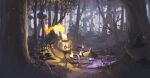  absurdres alternate_color chandelure commentary_request duskull fire forest highres king_joe_(neoroto) lampent nature no_humans outdoors pokemon pokemon_(creature) red_eyes shiny_pokemon tree 