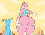  anthro big_butt blue_body bottomless butt capreoline cervid clothed clothing domestic_cat duo eroborus felid feline felis fur gesture happy_tree_friends looking_at_another lumpy_(htf) male male/male mammal moose nude pink_body pointing roz topwear 
