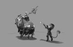  absurd_res ambiguous_gender anthro armor axe cheetah duo elden_ring equid equine felid feline female feral fromsoftware hi_res horn horse human imminent_death mammal melee_weapon monochrome painting_(artwork) rear_view revertigo simple_background sneaking traditional_media_(artwork) tree_sentinel_(elden_ring) video_games weapon 