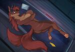  2022 2_tails anthro arms_under_breasts breasts brown_body brown_fur butt canid canine digital_media_(artwork) female floating fox fur hair knell_bell mammal multi_tail nipples pawpads red_hair solo tan_body tan_fur zero_gravity 
