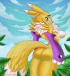  anthro bandai_namco breasts butt digimon digimon_(species) female fur mostly_nude painterdreamer renamon solo yellow_body yellow_fur 