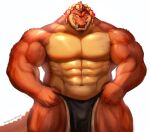  2022 absurd_res anthro asian_clothing biped black_clothing black_fundoshi black_underwear bulge clothing crocodile crocodilian crocodine crocodylid dragon_quest dragon_quest:_the_adventure_of_dai east_asian_clothing fundoshi hi_res humanoid_hands japanese_clothing male muscular muscular_male reptile scalie scar shibadoodles simple_background solo square_enix underwear video_games white_background 