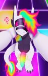  &lt;3 anthro condom dance_floor fondoffondant genitals hi_res looking_at_viewer lycra_(fondoffondant) male penis sexual_barrier_device solo synth_(vader-san) 