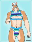  2022 abs anthro artist_name big_bulge big_muscles blue_background bulge clothed clothing crop_top equid equine eyebrows front_view gary_(otkgary) hair half-closed_eyes harness hi_res horse huge_bulge jockstrap lgbt_history_month lgbt_pride looking_at_viewer male mammal muscular muscular_anthro muscular_male muzzle_(object) muzzled narrowed_eyes navel nipples otkgary pecs pride_color_clothing pride_colors shirt simple_background smile solo standing topwear underwear vincian_pride_colors 