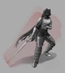  absurd_res accipitriform anthro armor avian bird blood bodily_fluids damaged_armor damaged_clothing elden_ring fromsoftware hi_res male melee_weapon monochrome painting_(artwork) revertigo simple_background solo sword traditional_media_(artwork) video_games vulture weapon wounded 