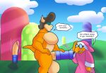  anthro balls big_balls big_pecs big_penis brown_hair clothing cloud colelucario dialogue dominic_(colelucario) duo english_text erection eyewear genitals glasses hair hi_res horn huge_balls koopa magikoopa male mario_bros muscular muscular_anthro muscular_male nintendo nude outside pecs penetrable_sex_toy penis pink_clothing pink_robe pipe pompadour reptile robe scalie sex_toy text video_games 