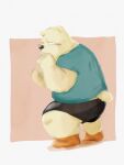  2022 anthro belly black_nose blush bottomwear clothing hi_res kemono male mammal overweight overweight_male pommn_mn shirt shorts simple_background solo topwear ursid white_body 