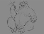  belly beverage bulge clothed clothing domestic_pig goatboner_(artist) holding_beverage holding_object male mammal monochrome moobs nipples overweight sketch solo suid suina sus_(pig) underwear underwear_only 