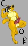 animal_genitalia animal_penis balls big_penis canid canine canine_penis erection flexing fox genitals hi_res knot male mammal muscular muscular_male nipples paws pecs penis solo solo_focus syromutt 