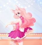  anthro ballerina blue_eyes clothed clothing lagomorph looking_at_viewer mammal pacevanrign pink_dress rabbit solo 