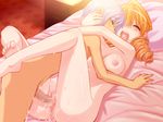  1girl barefoot bed blush boy_on_top censored closed_eyes cum cum_on_body cum_on_lower_body drill_hair feet hetero hug leg_lock love_&amp;_dead nude penis sex sweat toe-point toe_scrunch vaginal wamusato_haru 