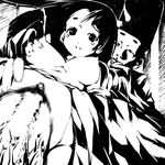  1girl breast_grab breasts censored copyright_request covered_nipples grabbing greyscale hetero japanese_clothes kyuu_(pinpo) lactation large_breasts long_hair lowres monochrome nipples penis pussy sex vaginal 