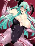  bad_id bad_pixiv_id bat_wings bdsm blush breasts demon_girl elbow_gloves gloves green_hair head_wings huge_breasts long_hair makuro morrigan_aensland nipple_slip nipples pantyhose solo sweat tentacles vampire_(game) wings yellow_eyes 