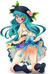  aqua_hair ass flat_chest food fruit hat hinanawi_tenshi long_hair michii_yuuki nipples peach red_eyes socks solo tears touhou whip_marks 