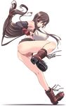  black_hair boots breasts brown_hair censored covered_nipples elbow_gloves final_fantasy final_fantasy_vii gloves huge_breasts kicking legs long_hair long_legs miniskirt nipples no_panties pussy shiragi skirt solo suspender_skirt suspenders thighs tifa_lockhart upskirt 