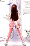  asaki_yuki brown_hair dildo idolmaster idolmaster_(classic) idolmaster_1 long_hair minase_iori no_panties pussy_juice solo strap-on stuffed_animal stuffed_bunny stuffed_toy thighhighs vibrator 