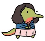  alpha_channel anne_frank_(gvh) anthro bottomwear brown_hair chibi clothed clothing dinosaur female goodbye_volcano_high green_body green_skin hair humanoid jewelry long_hair long_tail necklace open_mouth reptile scalie simple_background skirt snoot_game_(fan_game) solo transparent_background unknown_artist video_games 