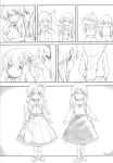  2girls akanagi_youto alice_margatroid bow braid changing_clothes greyscale hair_bow highres kirisame_marisa looking_at_viewer monochrome multiple_girls smile touhou translation_request 