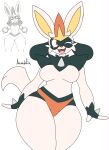  2022 absurd_res anthro big_breasts breasts cinderace featureless_breasts female fur hi_res hybrid jhenightfox lucario nintendo one_eye_closed pok&eacute;mon pok&eacute;mon_(species) simple_background solo video_games white_background white_body white_fur 