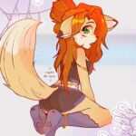  anthro breasts butt canid canine clothed clothing copito elisabeth_(eipril) female fox fur hair hi_res leg_markings looking_back mammal markings socks_(marking) solo 
