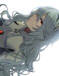  1girl absurdres ayanami_rei blue_hair closed_mouth highres long_hair neon_genesis_evangelion official_alternate_hair_length official_alternate_hairstyle plugsuit red_eyes simple_background solo yaduki100 