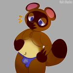  1:1 animal_crossing anthro bulge canid canine grey_background hand_on_stomach hi_res kais_studios male mammal nintendo raccoon_dog simple_background slightly_chubby solo suggestive tanuki tom_nook_(animal_crossing) video_games 