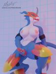  3d_(artwork) ambiguous_gender anthro areola armor bandai_namco blender_(software) breasts digimon digimon_(species) digital_media_(artwork) flamedramon genitals hiddenmask18 intersex lidded_eyes masturbation nude open_mouth penis scalie solo spread_legs spreading tongue tongue_out 