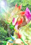  absurd_res antennae_(anatomy) ariceroze bandai_namco claws digimon digimon_(species) dragon elemental_creature feral flora_fauna forest green_body hi_res light light_beam outside petals plant sunbeam sunlight toropiamon tree wings yellow_eyes 