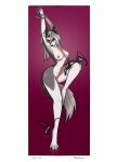  anthro bdsm breasts canid canine canis clothing female fur genitals grey_body grey_fur helluva_boss hi_res long_body loona_(helluva_boss) mammal nude pussy solo tahomich0 tail undressing wolf 