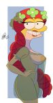  2022 amphibia_(series) amphibian anthro breasts bunbunmuffins clothing disney dress felicia_sundew female frog hair half-closed_eyes hi_res lipstick looking_at_viewer makeup narrowed_eyes nipples red_hair smile solo translucent translucent_clothing translucent_dress 
