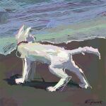  ambiguous_gender beach canid canine canis collar digital_media_(artwork) digital_painting_(artwork) domestic_dog feral illustration mammal messy rear_view seaside signature zipwok 