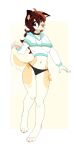  2022 4_toes 5_fingers anthro breasts brown_eyes brown_hair canid canine canis clothed clothing digital_media_(artwork) domestic_dog eyebrows eyelashes feet female fingers hair mammal midriff navel solo toes wolflady 
