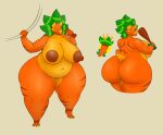  anthro areola big_areola big_breasts big_butt big_nipples bottom_heavy breasts brown_areola brown_nipples brown_stripes butt carboncopy612 carrot ceratopsian club_(weapon) dinosaur electronic_arts elemental_creature fangs female flora_fauna food food_creature front_view genitals hi_res holding_object holding_weapon horn huge_areola huge_breasts huge_butt huge_nipples leaf leaf_hair melee_weapon multiple_poses navel nipples nude orange_body ornithischian overweight overweight_female plant plant_hair plants_vs._zombies popcap_games pose pseudo_hair pupils pussy rear_view reptile scalie simple_background slit_pupils solo stripes tan_background thick_thighs tricarrotops_(pvz) triceratops vegetable video_games weapon wide_hips yellow_sclera 