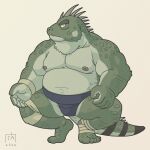  2022 anthro asian_clothing belly big_belly clothing east_asian_clothing goyemon_k green_body hi_res humanoid_hands iguanid japanese_clothing kemono lizard male mawashi moobs nipples overweight overweight_male reptile scalie simple_background solo 