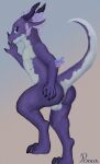  anthro balls butt feathers frico genitals hand_on_butt hi_res kobold male nude ponca_artist raised_tail scalie smile solo 