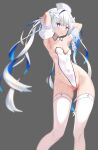  +_+ :o absurdres amane_kanata armpits arms_behind_head arms_up ass_visible_through_thighs bandaged_arm bandages bangs bare_hips blue_eyes blue_hair blunt_bangs breasts cameltoe cleavage contrapposto detached_collar detached_sleeves dongchuan feet_out_of_frame grey_background hat highleg highleg_leotard highres hololive leotard multicolored_hair nurse_cap open_mouth short_sleeves sideless_outfit simple_background single_sleeve small_breasts standing thighhighs twintails two-tone_hair virtual_youtuber white_hair white_legwear white_leotard 