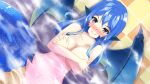  1girl animal_ears artist_request bangs bathing blue_hair blue_scales blue_wings blush breasts covering covering_breasts game_cg gina_(monster_musume) glaring hair_between_eyes lamia large_breasts long_hair looking_at_viewer monster_girl monster_musume_no_iru_nichijou monster_musume_no_iru_nichijou_online navel official_art partially_submerged pink_eyes pointy_ears solo wings 