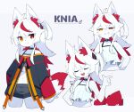  2022 absurd_res ahoge anthro breasts canid canine clothed clothing devil-vox english_text female female_symbol fox fur gender_symbol hair heterochromia hi_res inner_ear_fluff kemono knia_(devil-vox) looking_at_viewer mammal multiple_images navel red_body red_fur red_hair small_breasts solo symbol text tomboy tuft white_body white_fur white_hair 