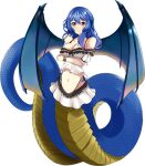  1girl animal_ears artist_request bangs bare_shoulders blue_hair blue_scales blue_wings blush breasts cleavage full_body gina_(monster_musume) hair_between_eyes lamia large_breasts long_hair looking_at_viewer midriff monster_girl monster_musume_no_iru_nichijou monster_musume_no_iru_nichijou_online navel official_art pink_eyes pointy_ears skirt smile solo transparent_background white_skirt wings 