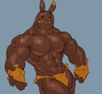  2022 5_fingers abs anthro big_muscles brown_body bun_bun_(fortnite) candy chesschirebacon chocolate chocolate_bunny dessert epic_games fingers food food_creature fortnite hi_res huge_muscles lagomorph leporid living_candy male mammal muscular muscular_anthro muscular_male open_mouth pecs rabbit simple_background solo standing video_games 