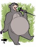  anthro anthro_pred baloo belly big_belly digestion_noises digital_media_(artwork) disney flat_colors fur grey_body grey_fur hypnofood male male_pred mammal open_mouth oral_vore singing solo staff the_jungle_book thick_thighs ursid vore wide_hips 