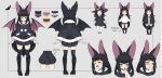  1girl animal_ears animal_feet bat_ears bat_girl bat_tail bat_wings black_hair black_nails blush boots character_sheet grey_sweater hat highres indie_virtual_youtuber laughing leggings long_hair moriko_kyoho nail_polish nikkei_nata poncho shorts skirt slit_pupils smug sun_hat sweater thighhighs thighhighs_under_boots thighs white_legwear wings yellow_eyes 